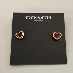 NWT Coach Gold-Tone Faux Stone Halo Heart Stud Convertible Earrings